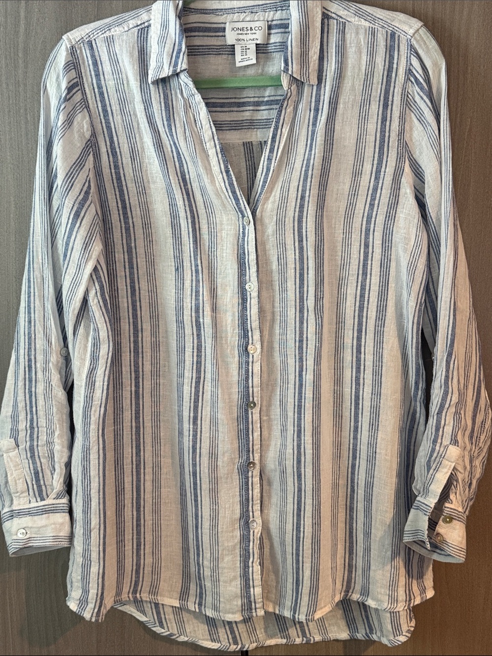 Jones & Co Striped Linen Shirt in Blue and White